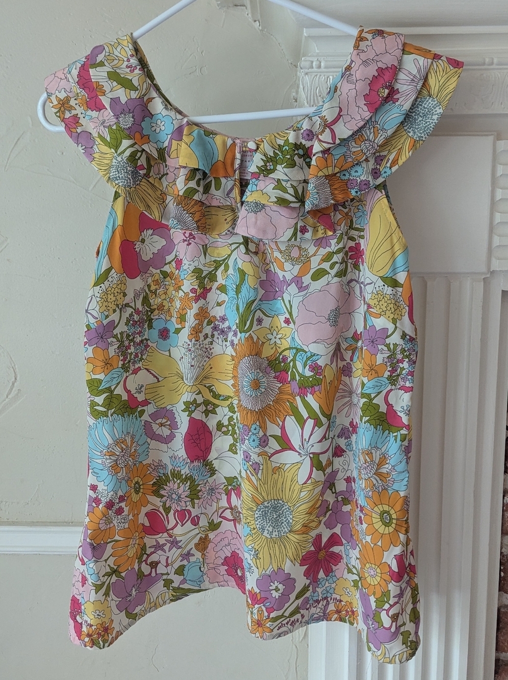 Liberty of London | Floral Ruffle Neck Blouse - Pink, Yellow, Blue, Green